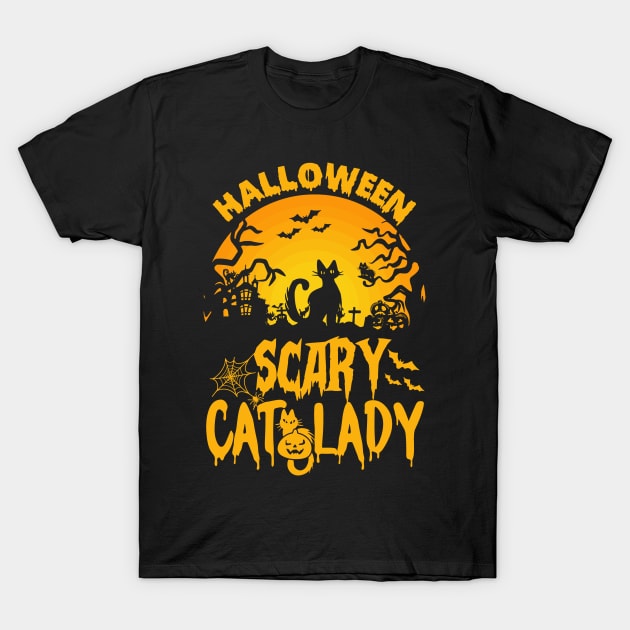 Cat halloween Scary Cat Lady, catoween T-Shirt by Flower Queen